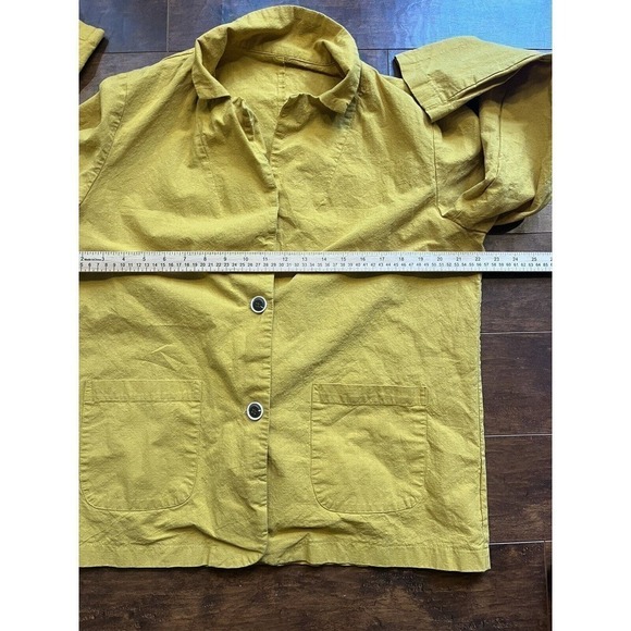 Boho Casual Yellow Button Front Cotton Linen Blend Blazer Jacket Womens Large - Picture 2 of 6